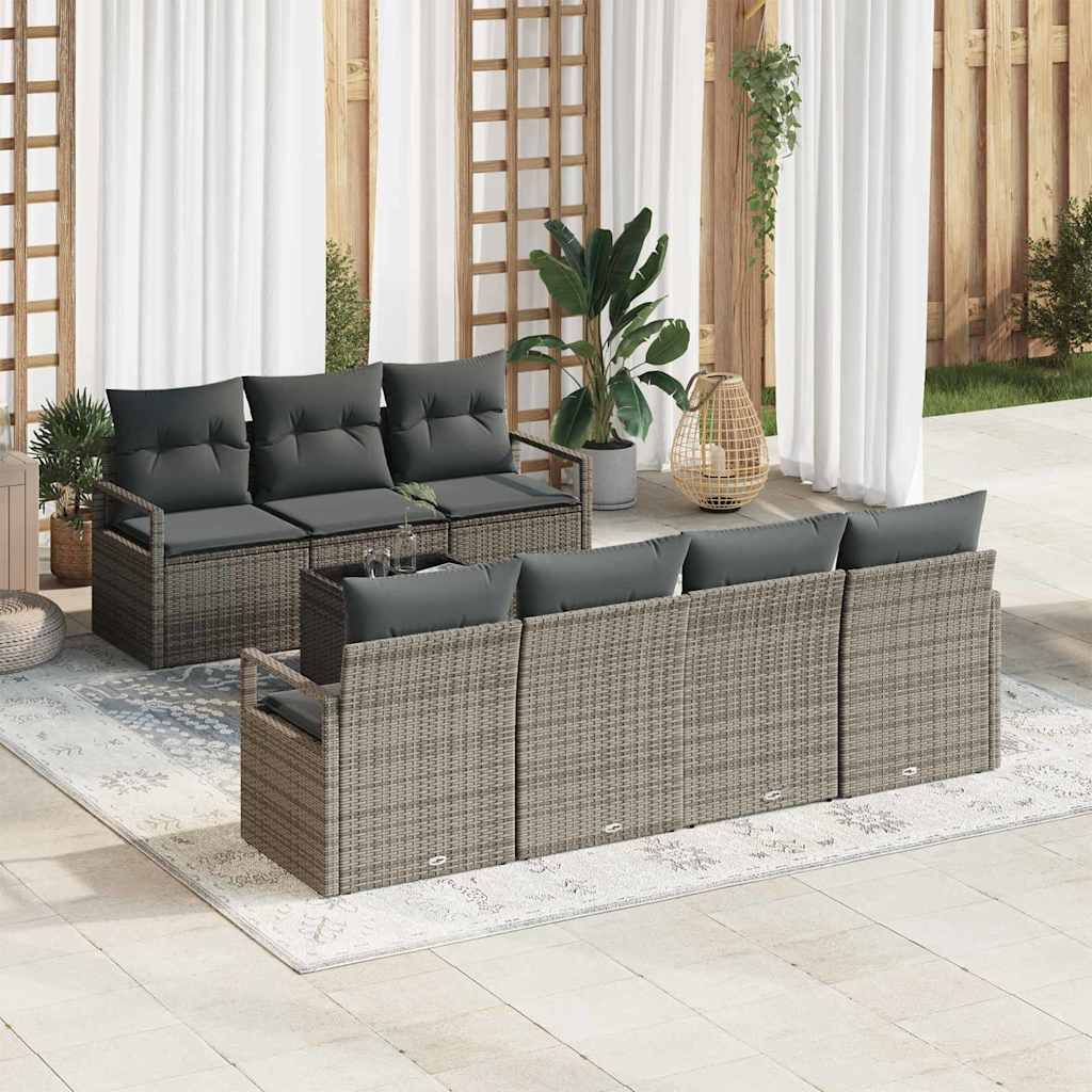 Set di divani 8 pz 7-Numero di posti Grigio polyrattan