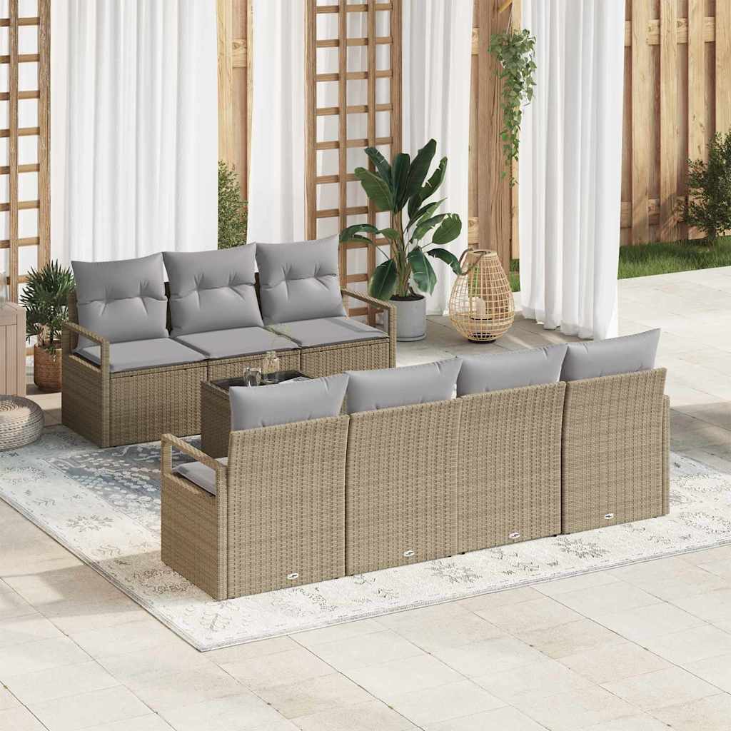 Set di divani 8 pz 7-Numero di posti Beige e grigio polyrattan