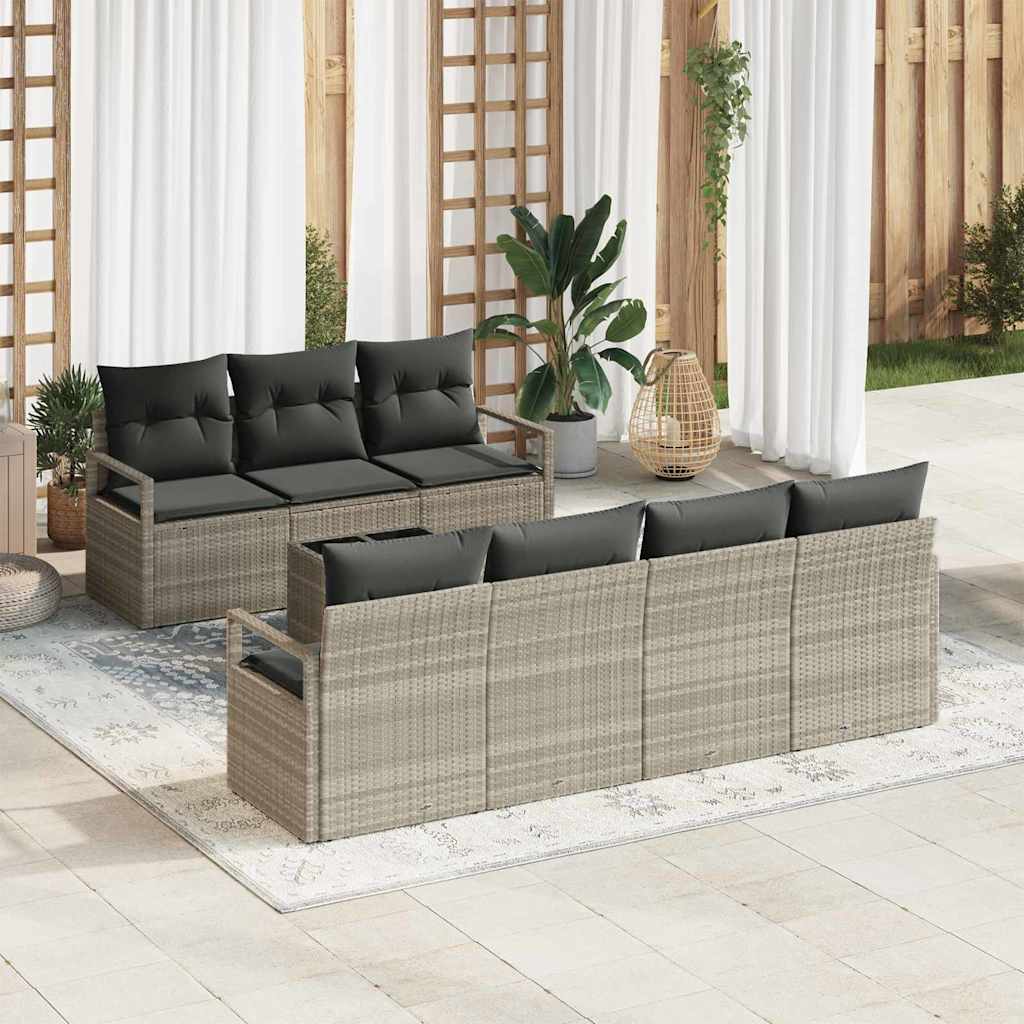Set di divani 8 pz 7-Numero di posti Grigio chiaro polyrattan