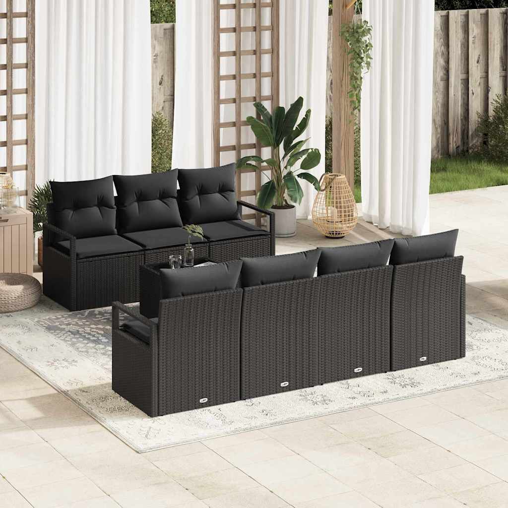 Set di divani 8 pz 7-Numero di posti Nero polyrattan