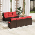Set di divani 8 pz 7-Numero di posti Marrone e Rosso polyrattan
