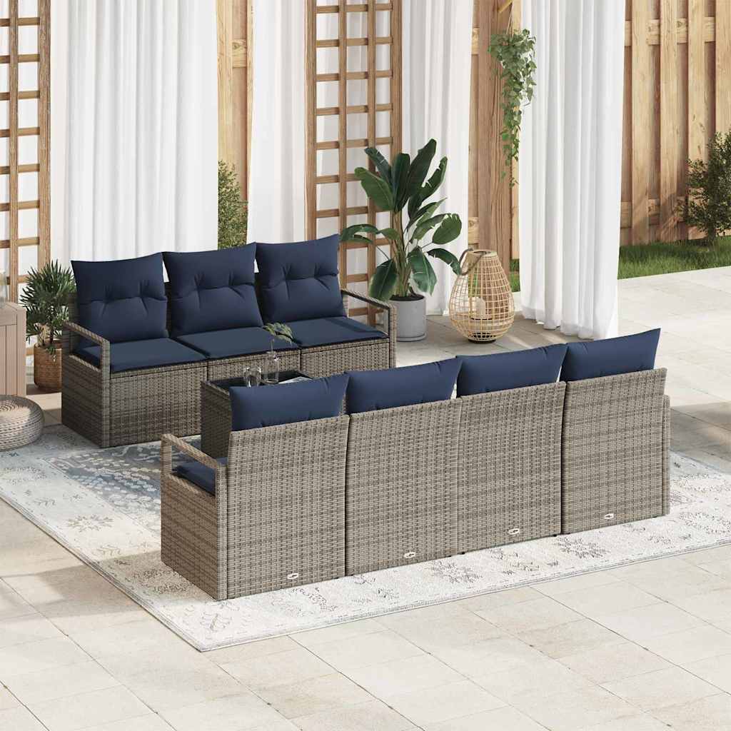Set di divani 8 pz 7-Numero di posti Grigio polyrattan