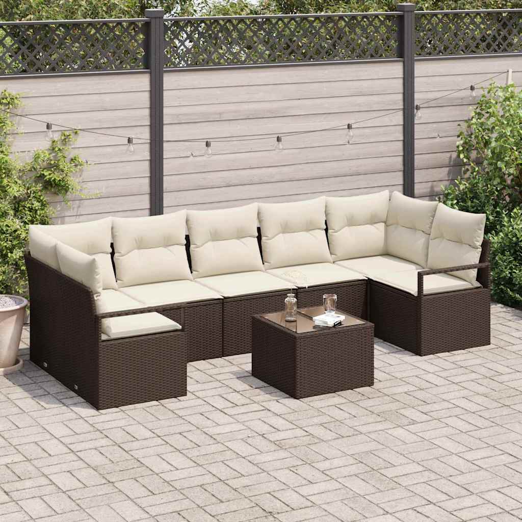 Set di divani 8 pz 7-Numero di posti Marrone e Crema polyrattan