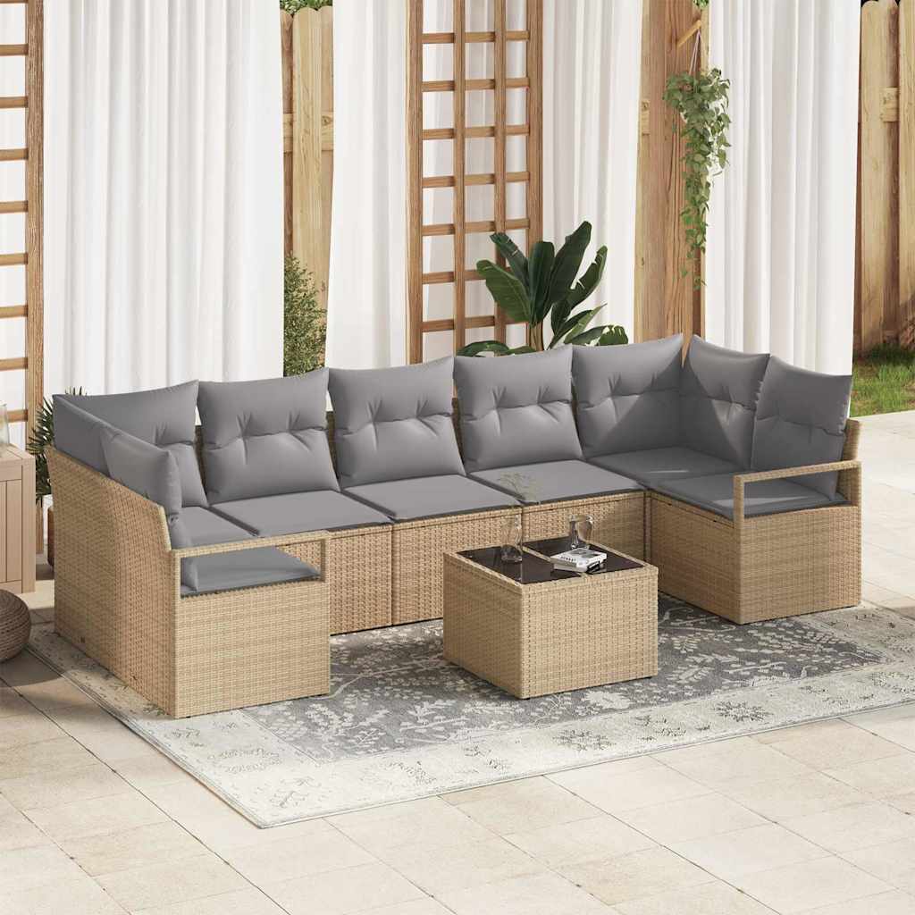 Set di divani 8 pz 7-Numero di posti Beige e grigio polyrattan
