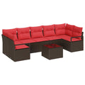 Set di divani 8 pz 7-Numero di posti Marrone e Rosso polyrattan