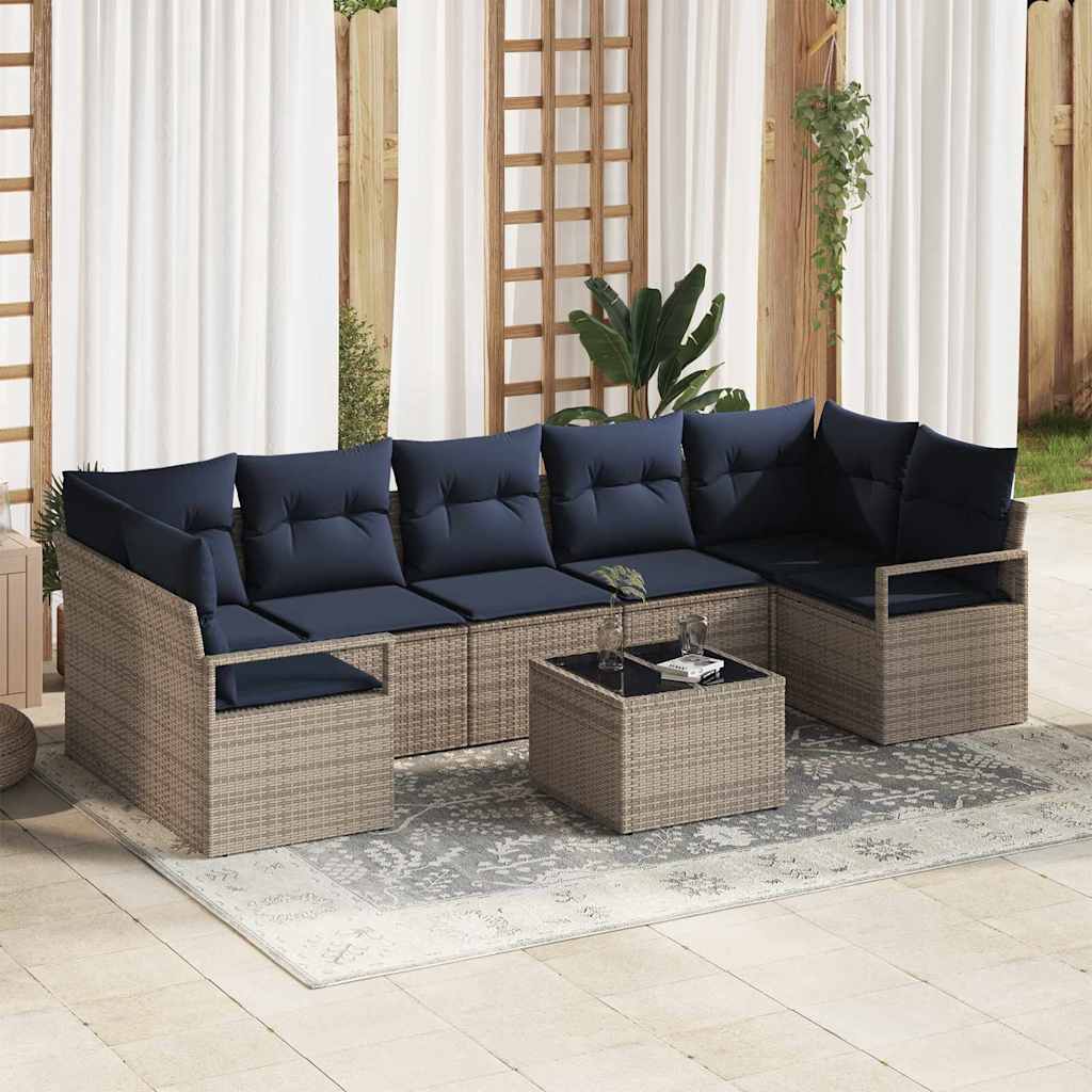 Set di divani 8 pz 7-Numero di posti Grigio polyrattan