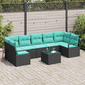 Set di divani 8 pz 7-Numero di posti Nero e Turchese polyrattan