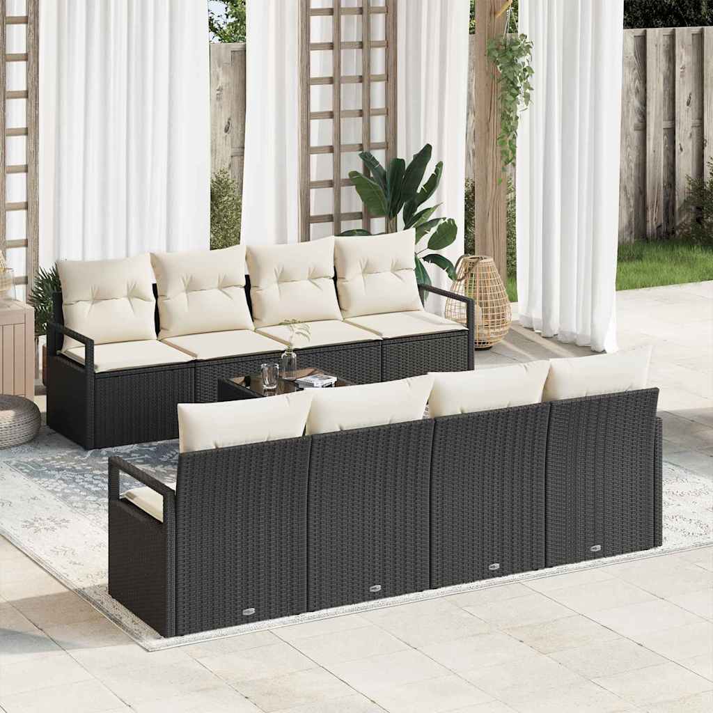 Set di divani 7 pz 6-Numero di posti Nero e Crema polyrattan