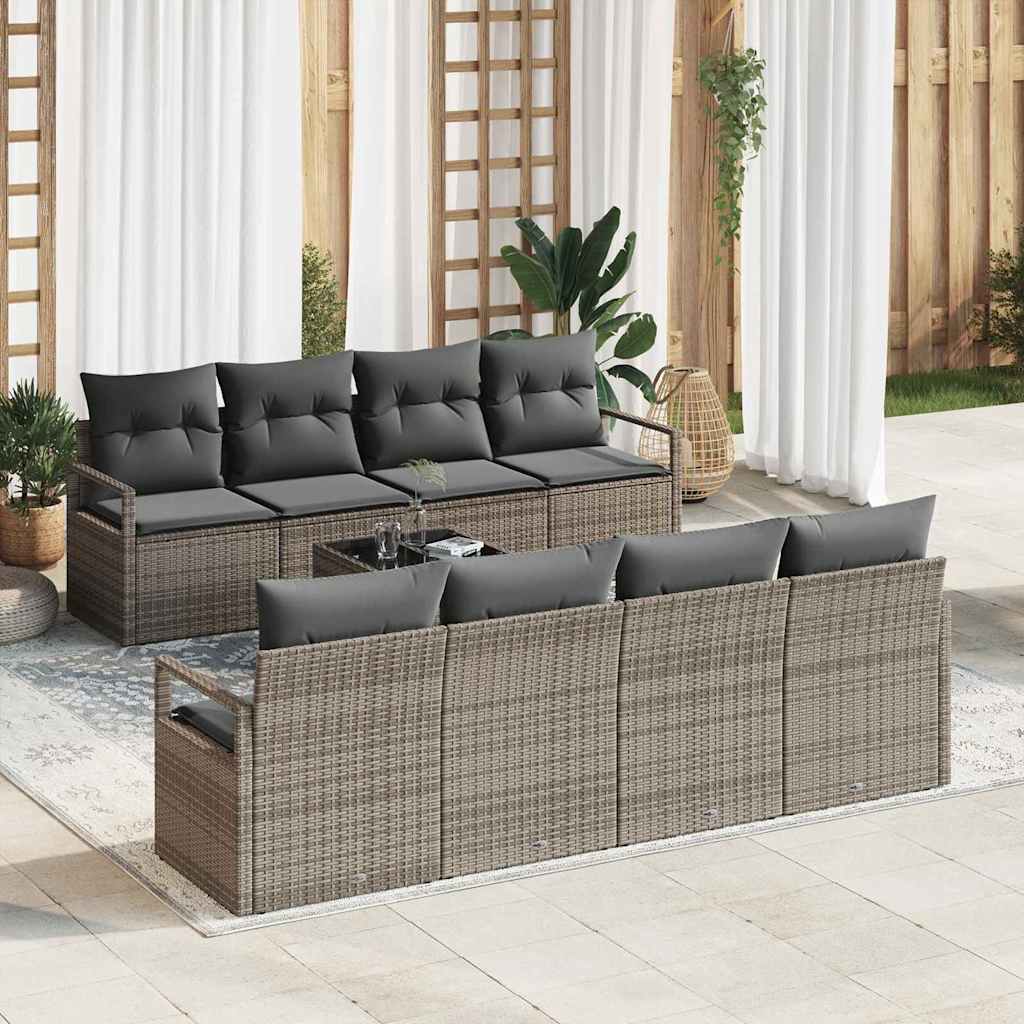 Set di divani 7 pz 6-Numero di posti Grigio polyrattan