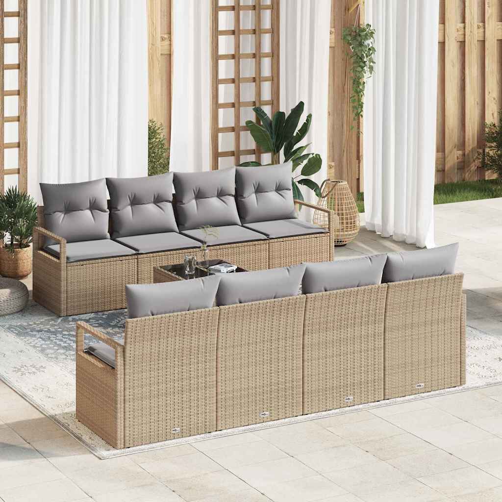 Set di divani 7 pz 6-Numero di posti Beige e grigio polyrattan