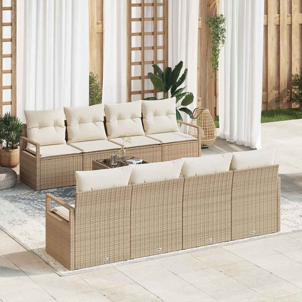 Set di divani 7 pz 6-Numero di posti Beige e Crema polyrattan