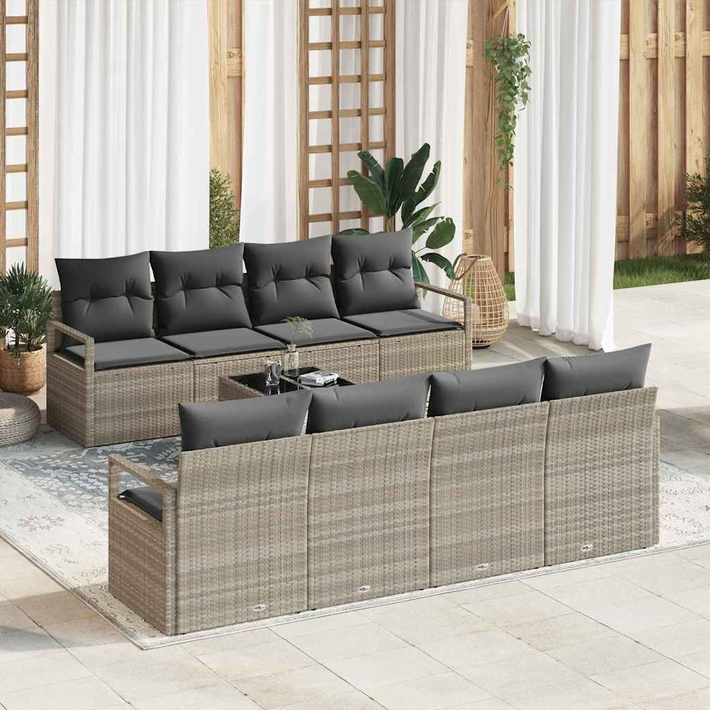 Set di divani 7 pz 6-Numero di posti Grigio chiaro polyrattan