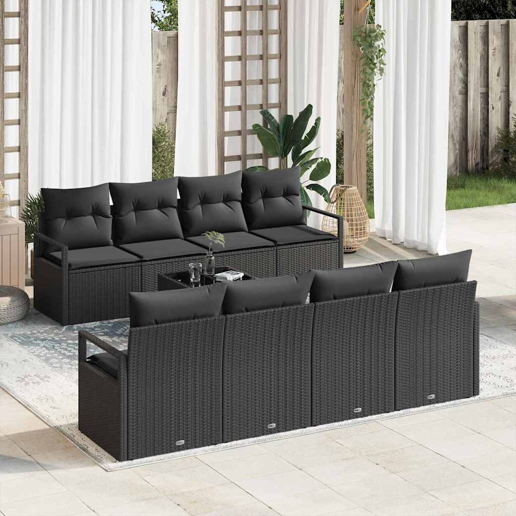 Set di divani 7 pz 6-Numero di posti Nero polyrattan