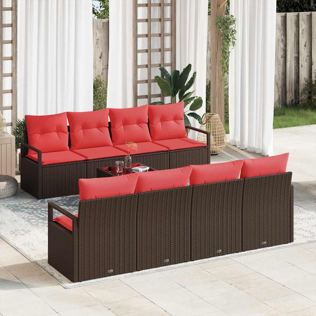 Set di divani 7 pz 6-Numero di posti Marrone e Rosso polyrattan