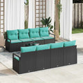 Set di divani 7 pz 6-Numero di posti Nero e azzurro polyrattan
