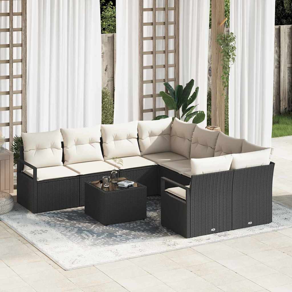 Set di divani 9 pz 8-Numero di posti Nero e Crema polyrattan