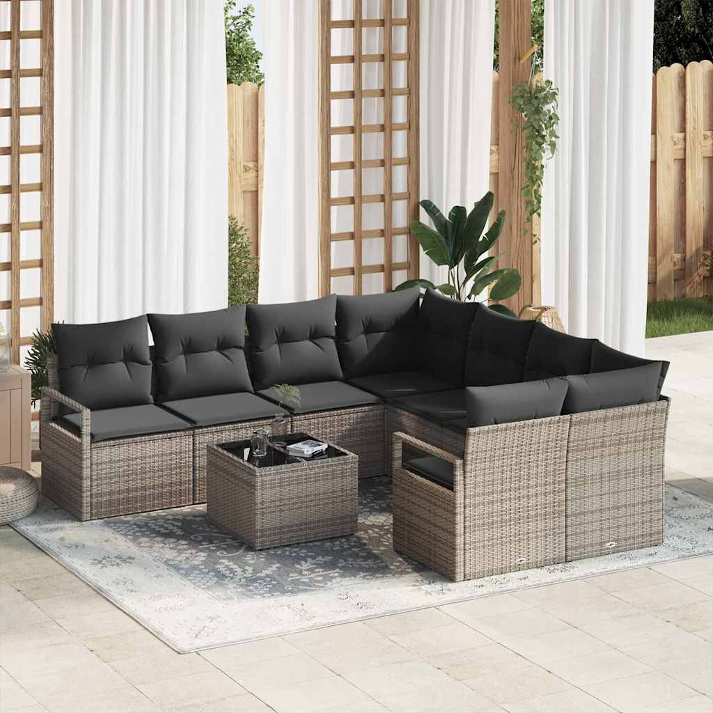 Set di divani 9 pz 8-Numero di posti Grigio polyrattan