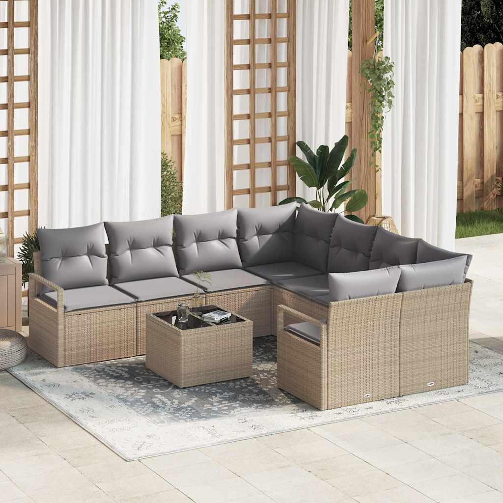 Set di divani 9 pz 8-Numero di posti Beige e grigio polyrattan