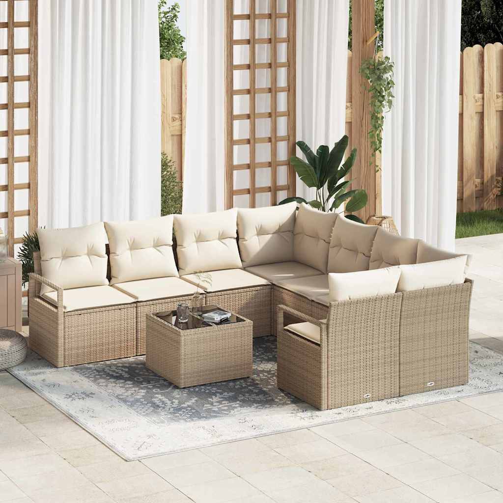 Set di divani 9 pz 8-Numero di posti Beige e Crema polyrattan