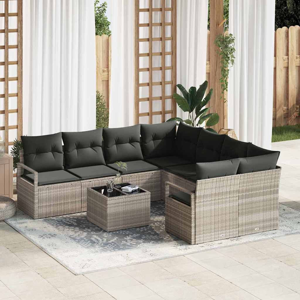 Set di divani 9 pz 8-Numero di posti Grigio chiaro e nero