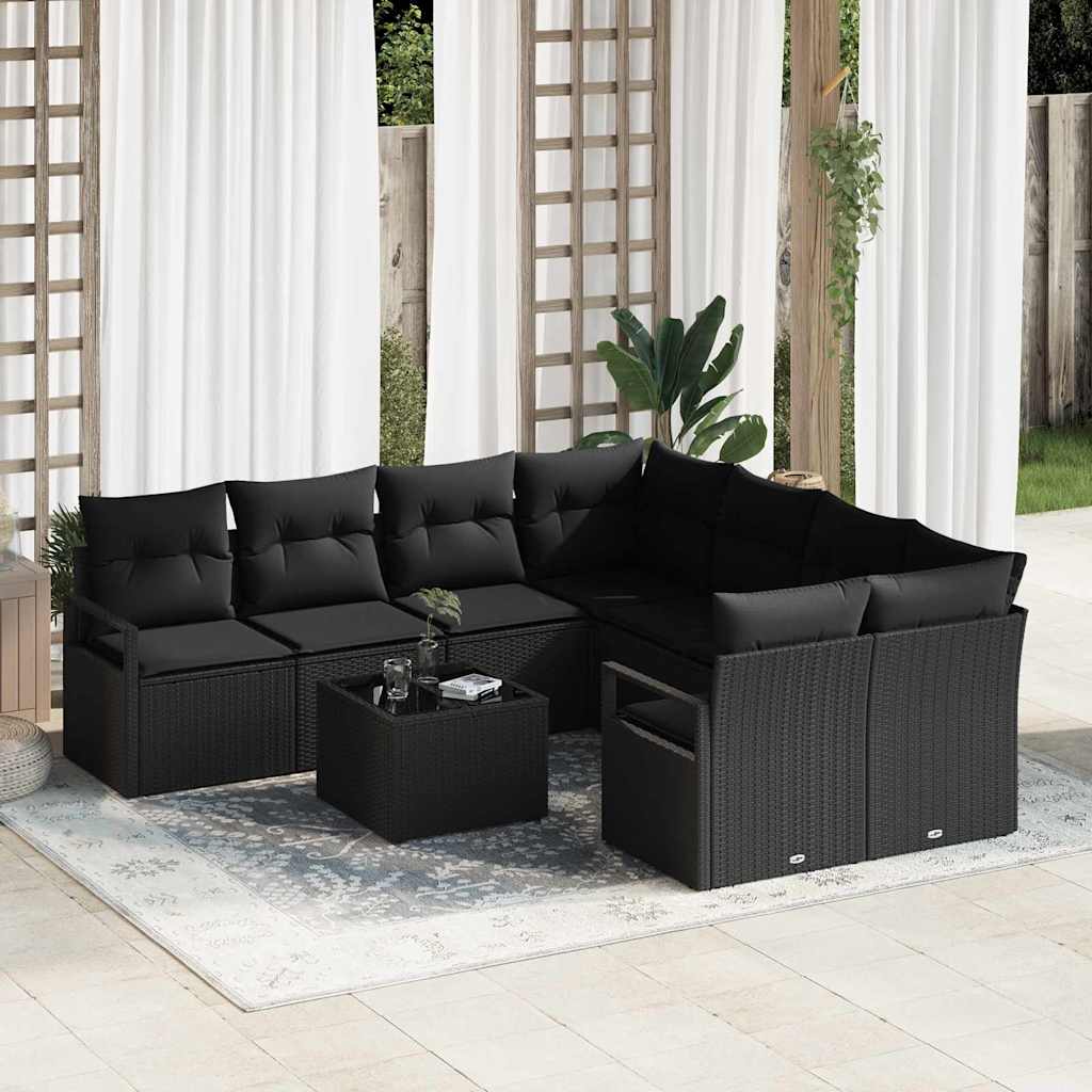 Set di divani 9 pz 8-Numero di posti Nero polyrattan