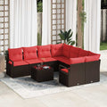 Set di divani 9 pz 8-Numero di posti Marrone e Rosso polyrattan