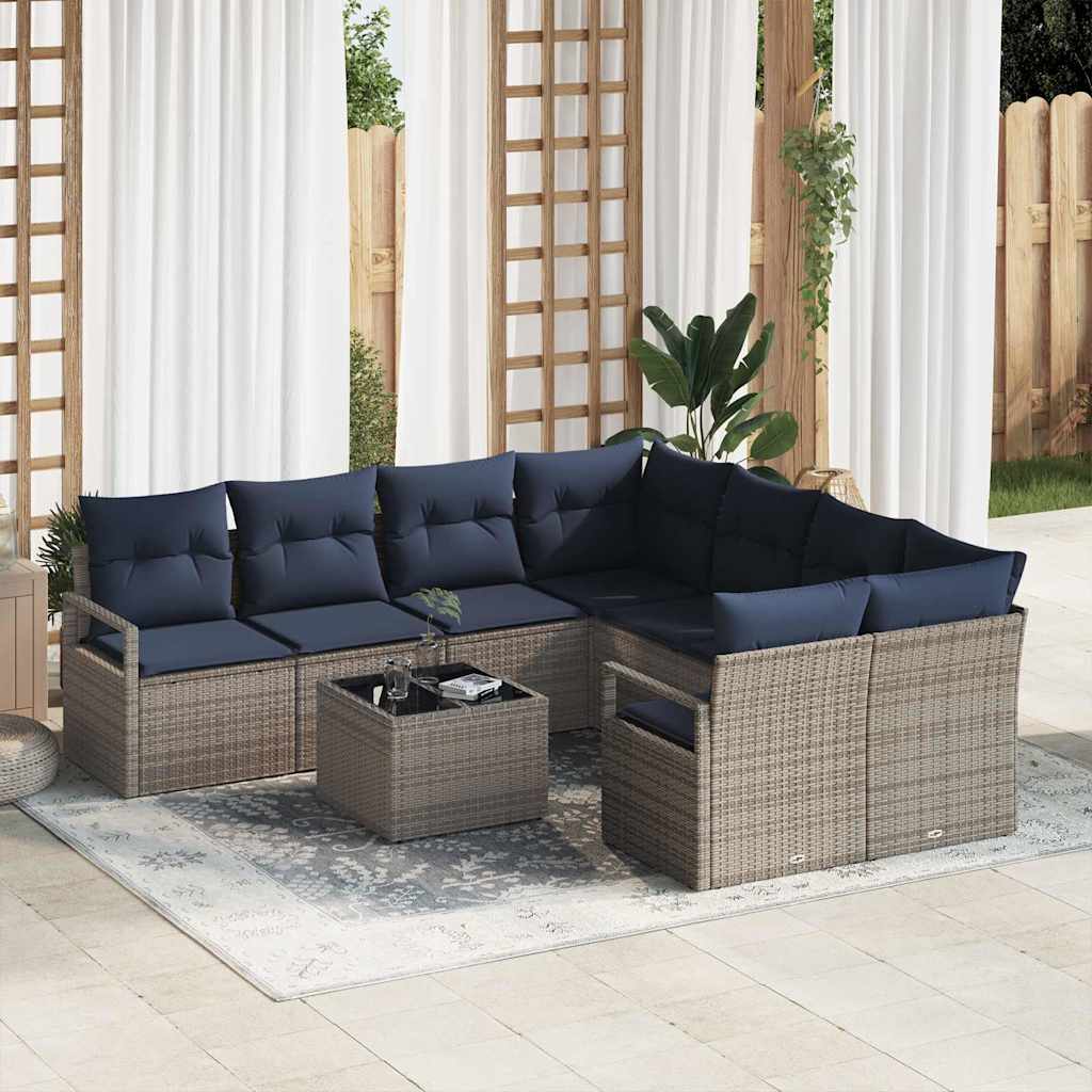 Set di divani 9 pz 8-Numero di posti Grigio e Blu Navy