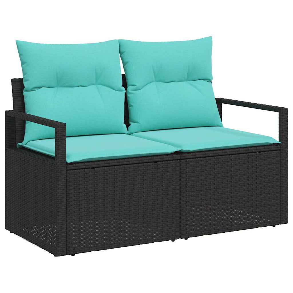 Set di divani 9 pz 8-Numero di posti Nero e Turchese polyrattan