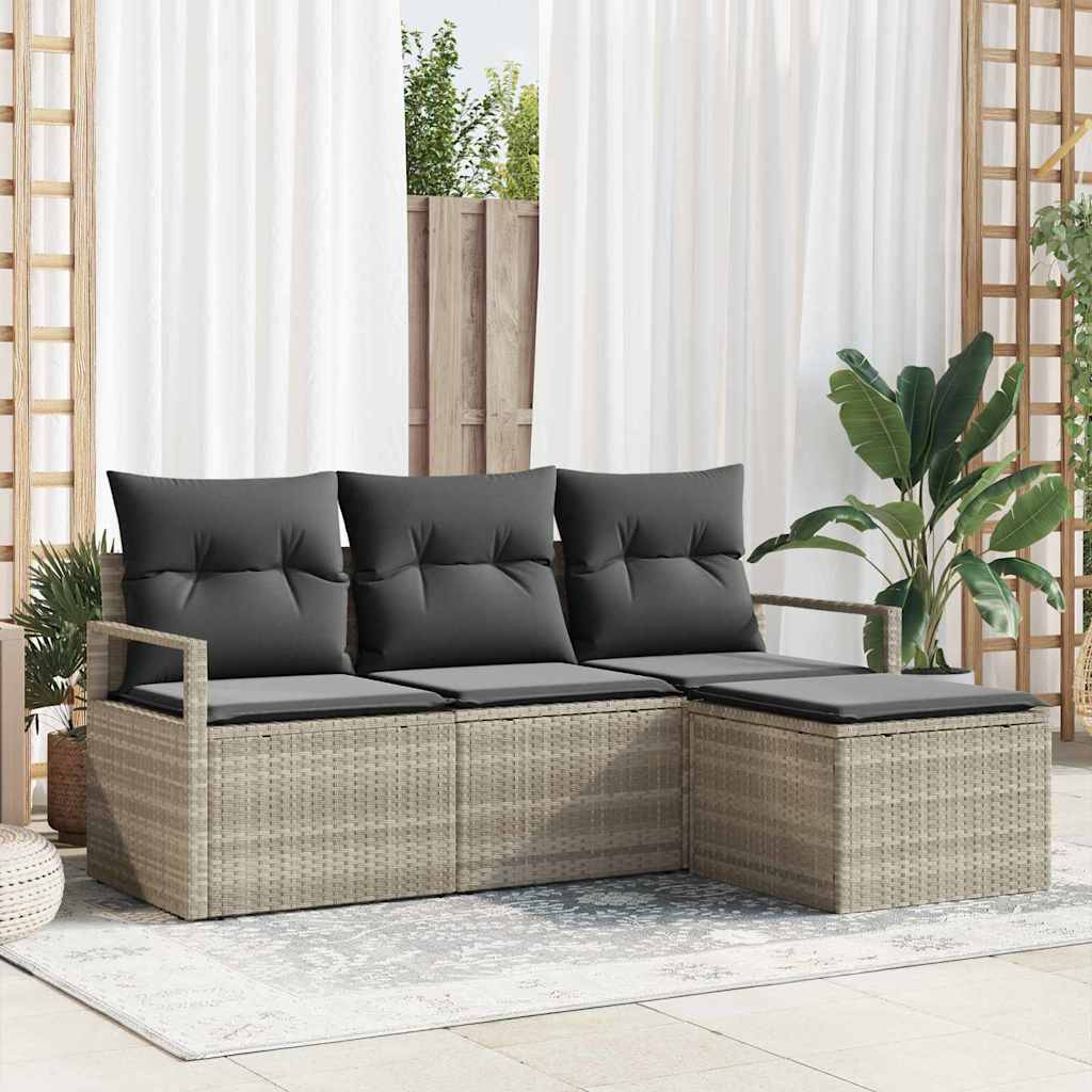 Set di divani 4 pz Grigio chiaro polyrattan