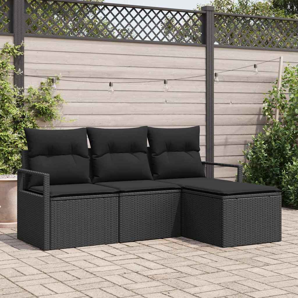Set di divani 4 pz Nero polyrattan