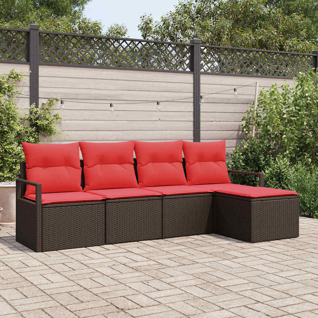 Set di divani con cuscino 5 pcs Marrone polyrattan