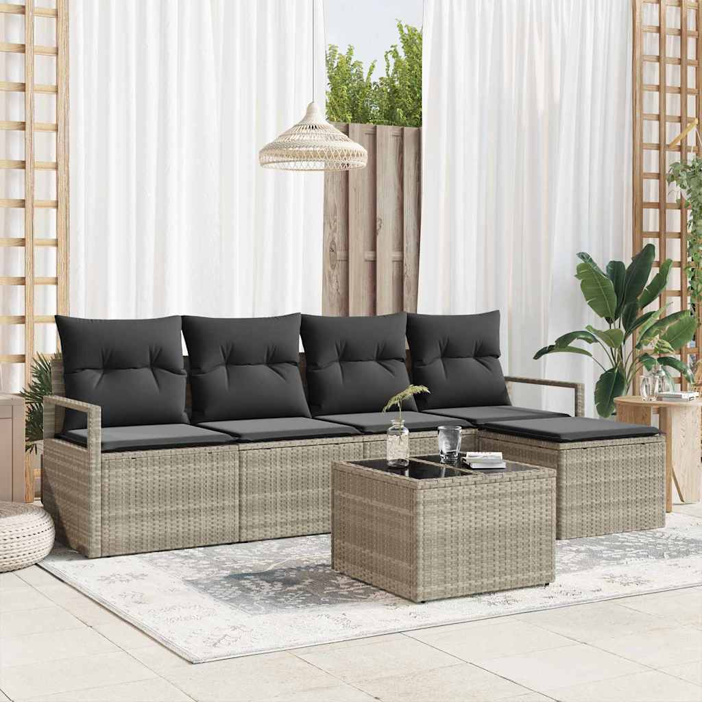 Set di divani 6 pz Grigio chiaro polyrattan