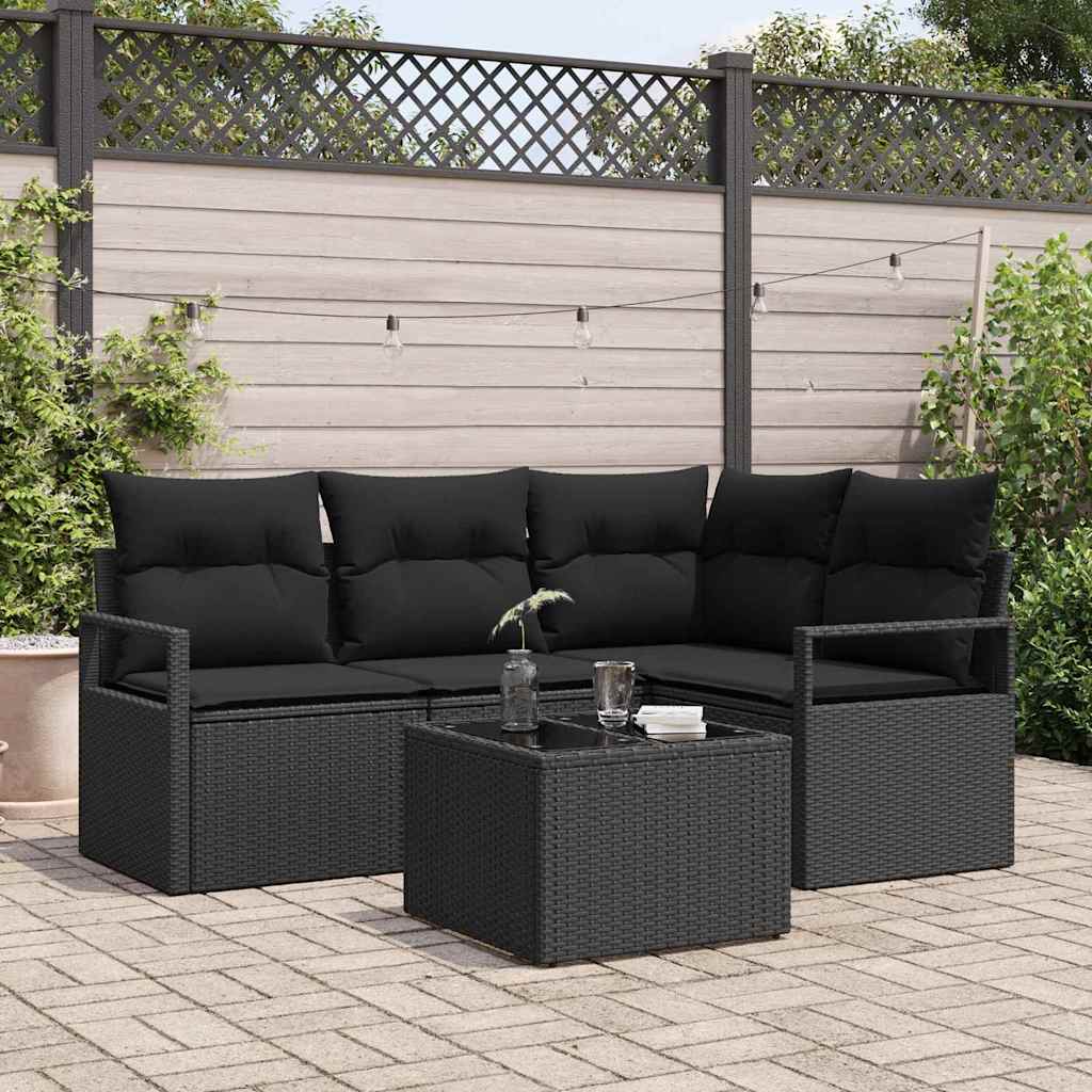 Set di divani 5 pz Nero polyrattan