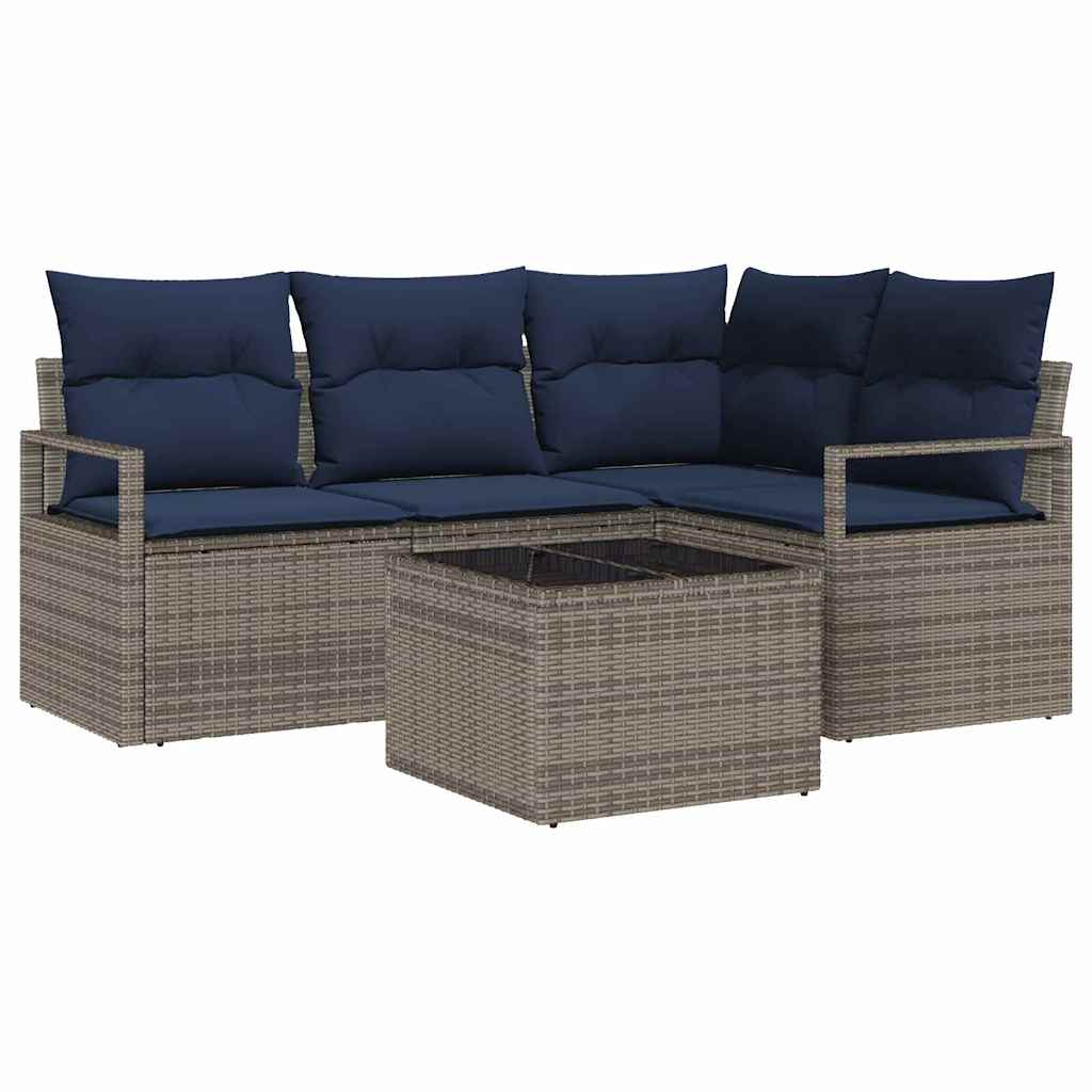 Set di divani 5 pz Grigio polyrattan