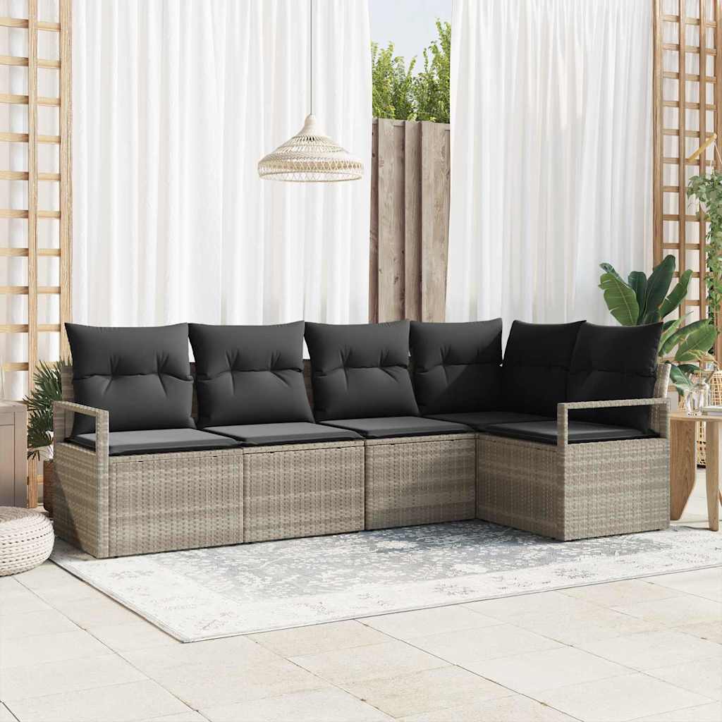 Set di divani 5 pz Grigio chiaro polyrattan