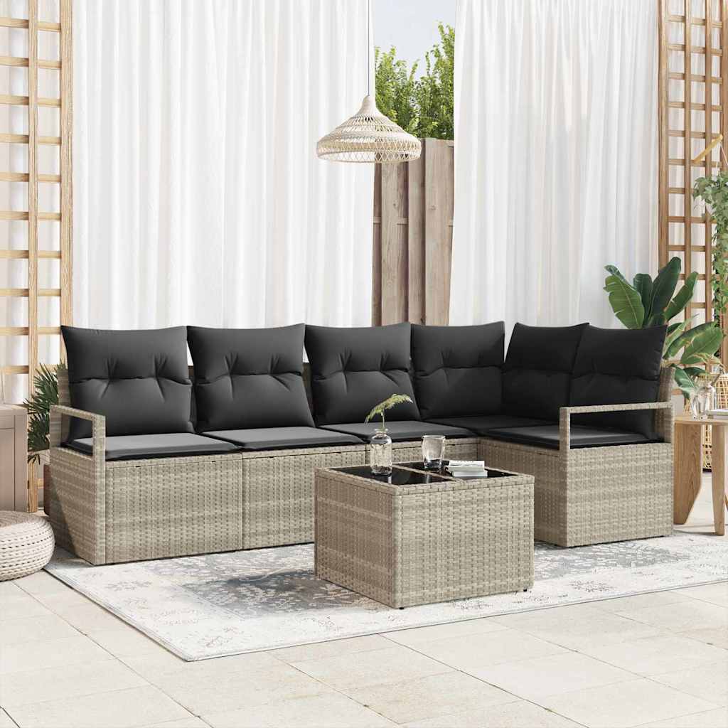 Set di divani 6 pz Grigio chiaro polyrattan