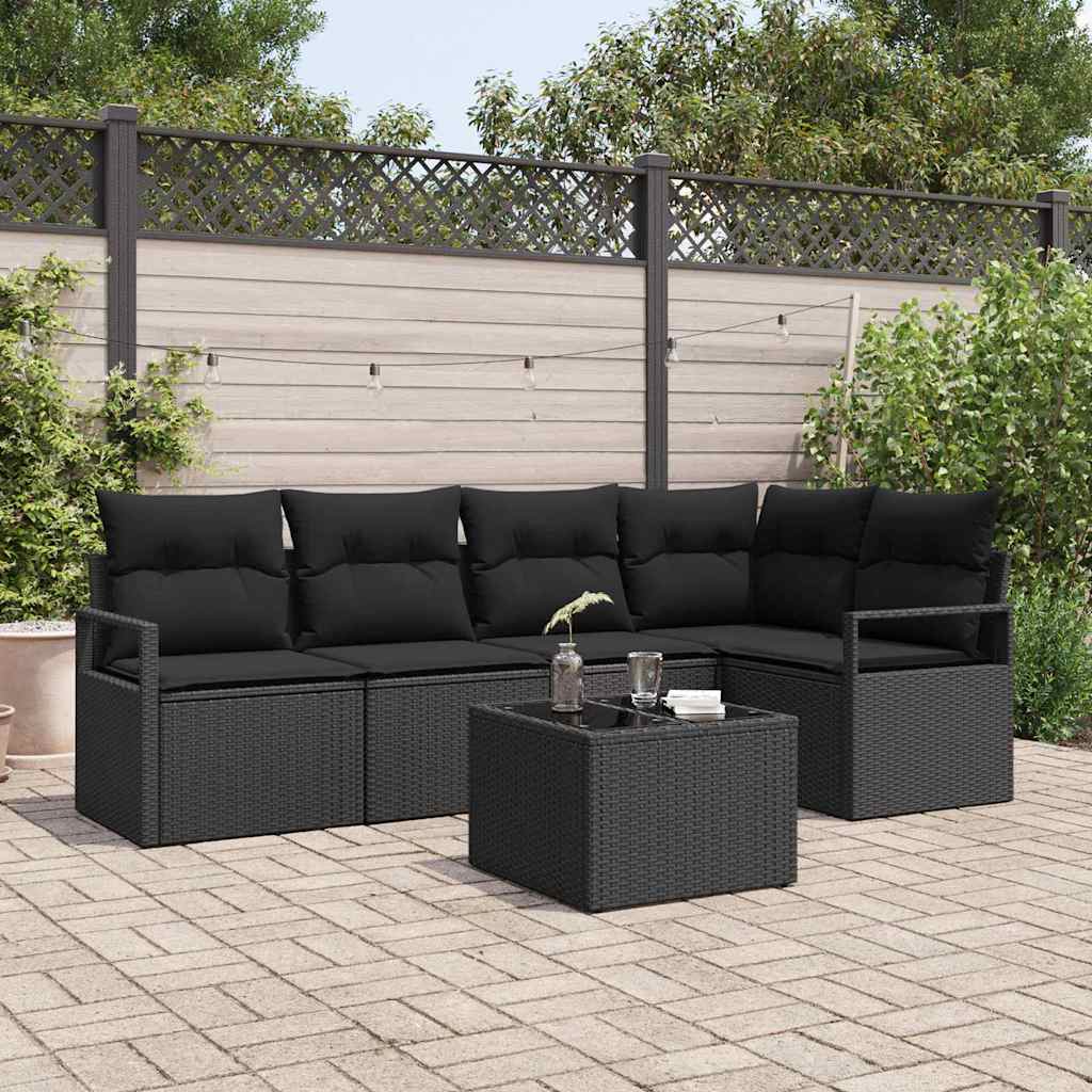 Set di divani 6 pz Nero polyrattan