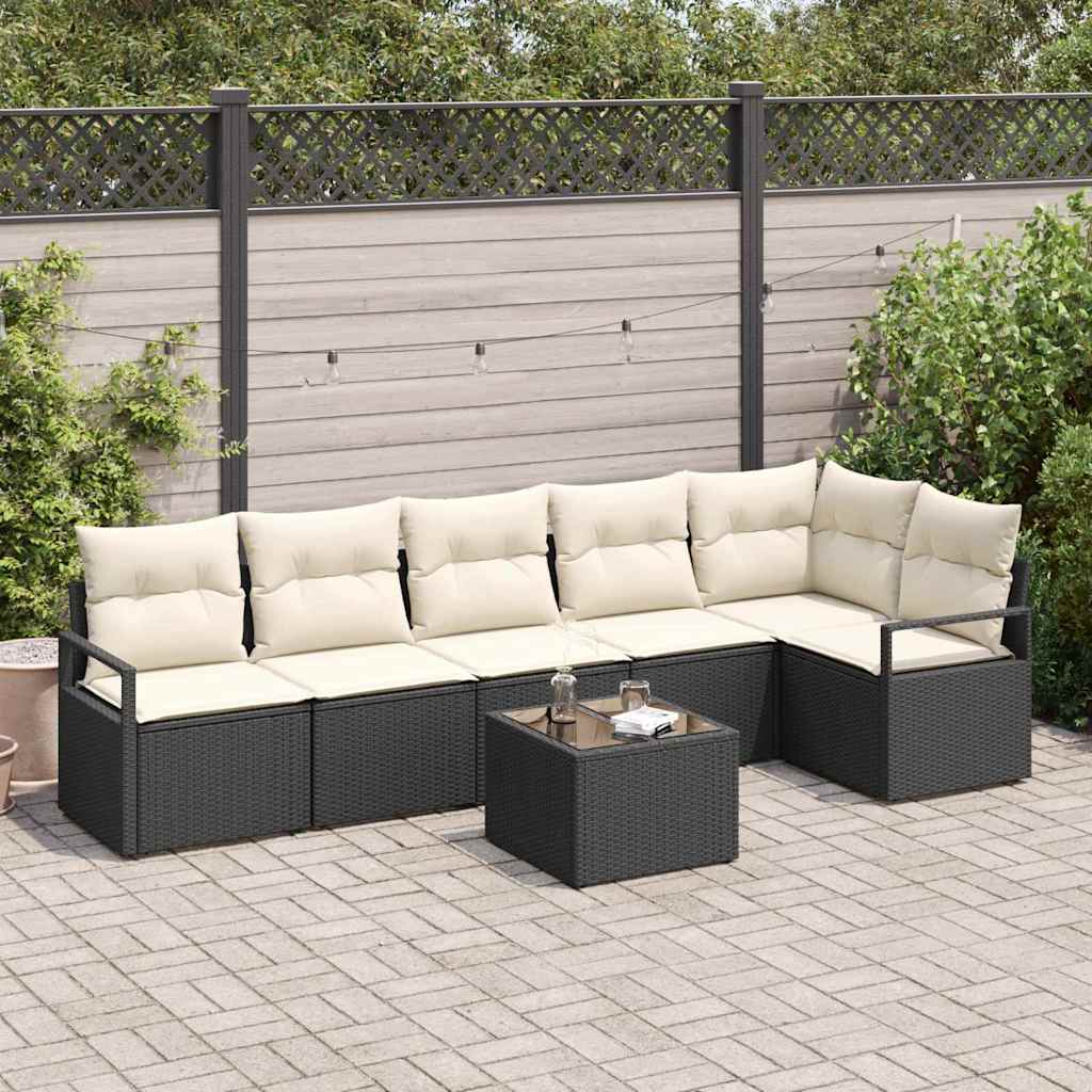 Set di divani 7 pz Nero polyrattan