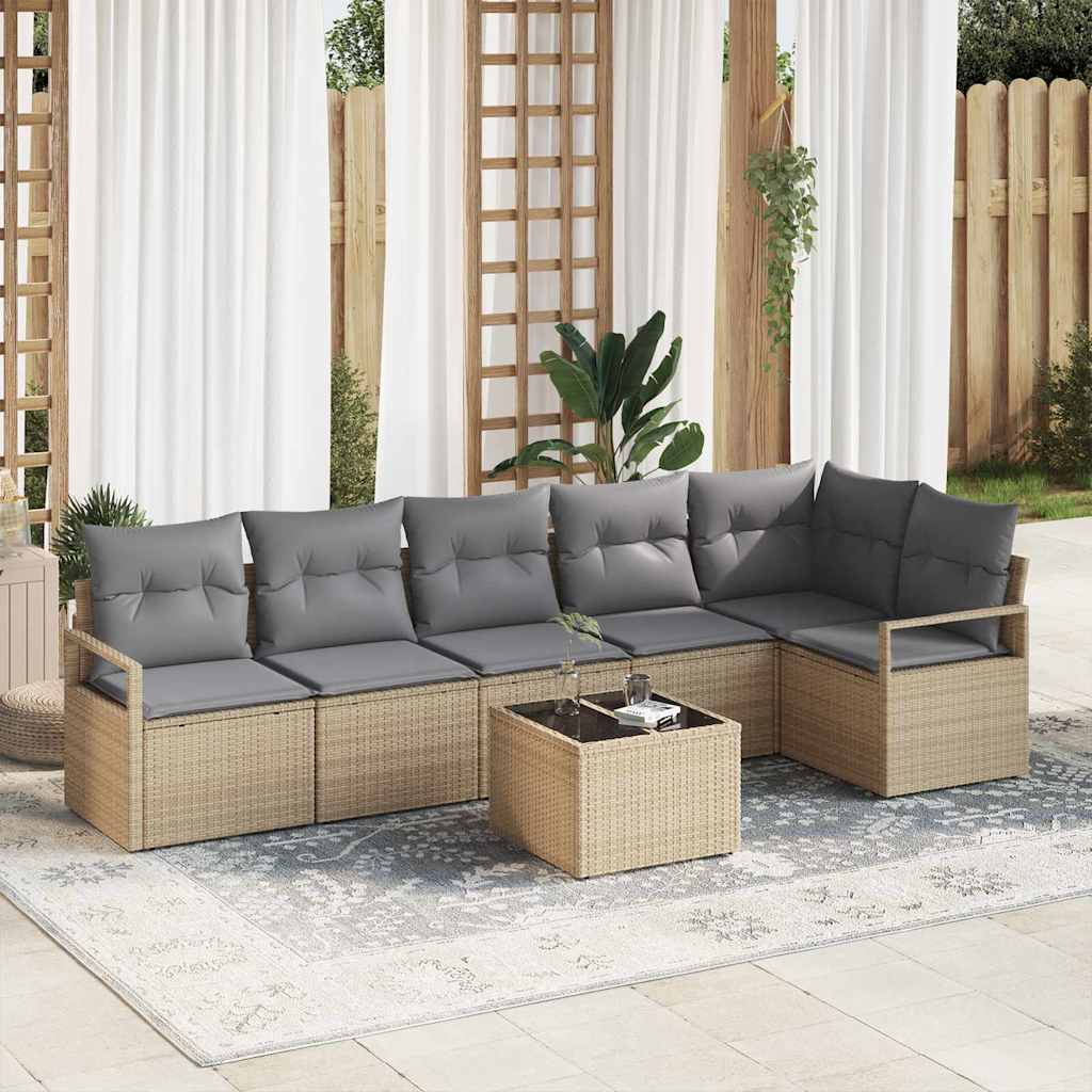 Set di divani 7 pz Beige polyrattan