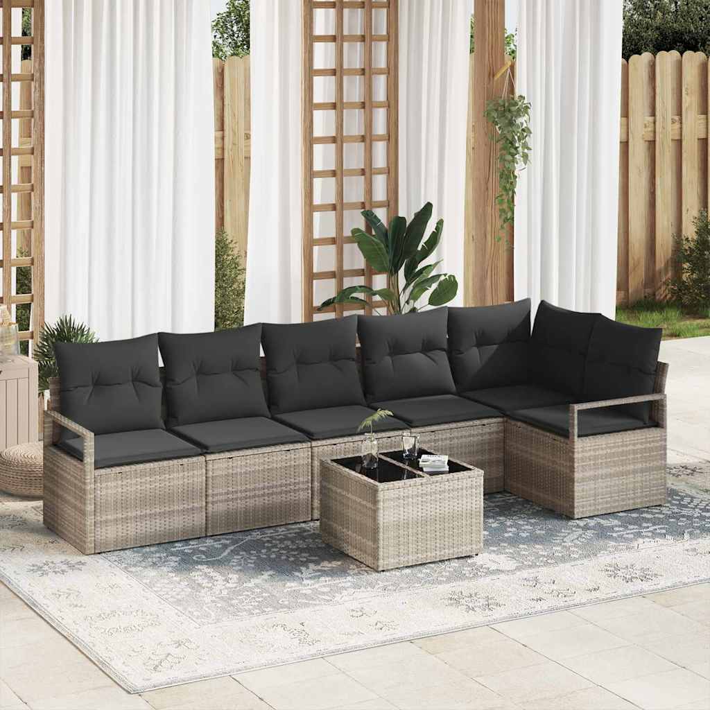 Set di divani 7 pz Grigio chiaro polyrattan