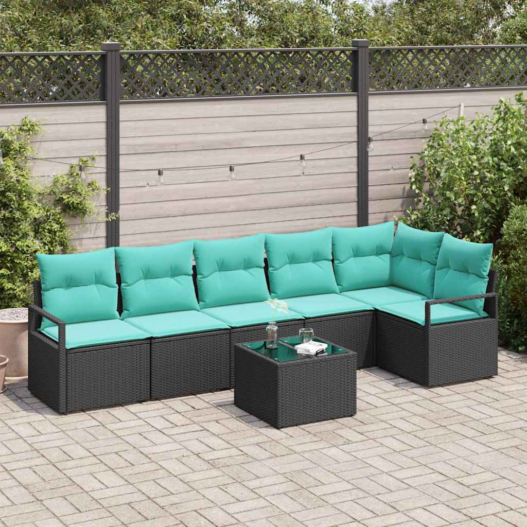 Set di divani 7 pz Nero polyrattan