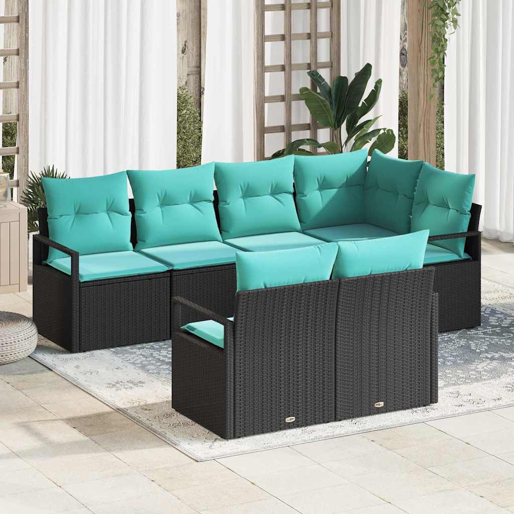Set di divani 7 pz Nero polyrattan