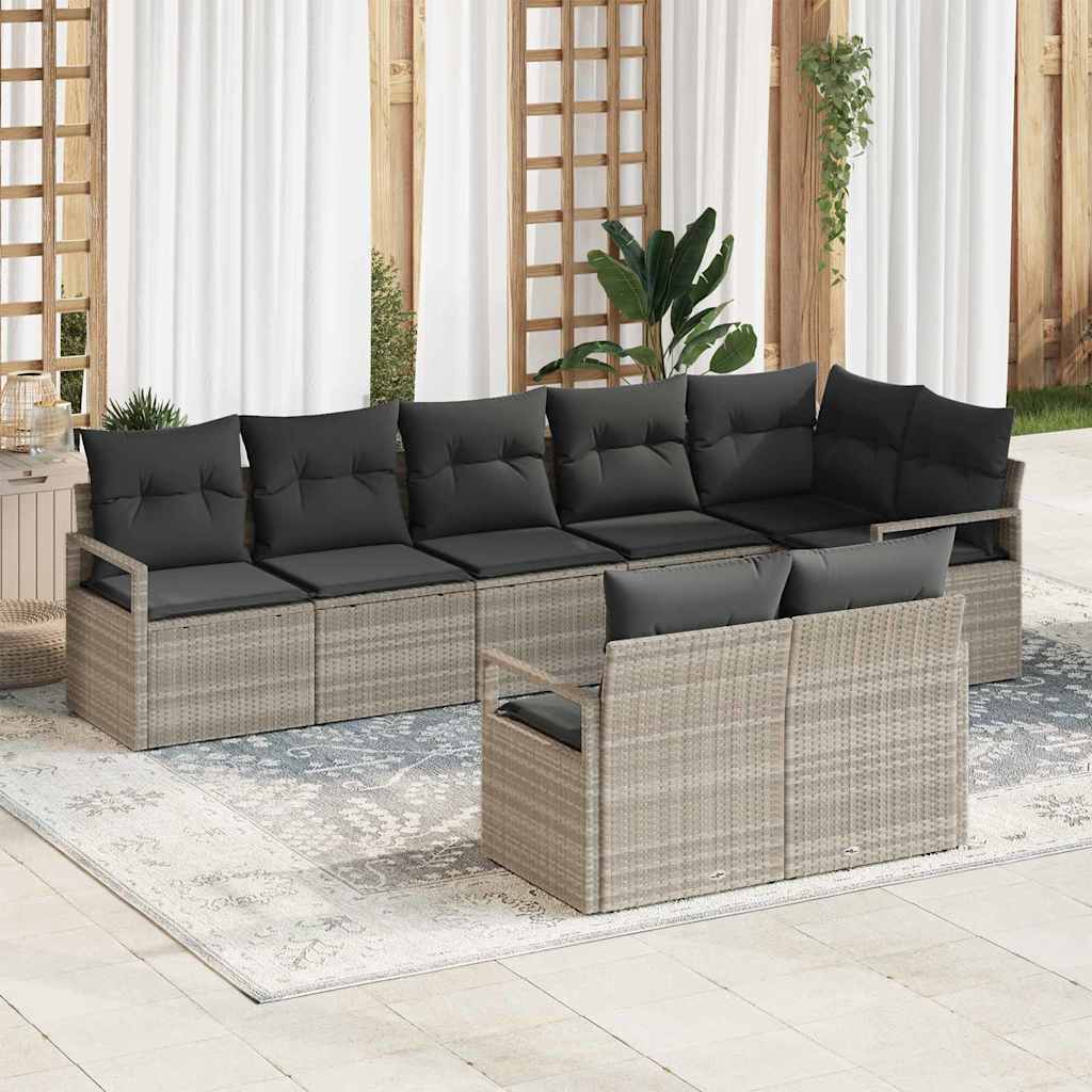 Set di divani 8 pz Grigio chiaro polyrattan