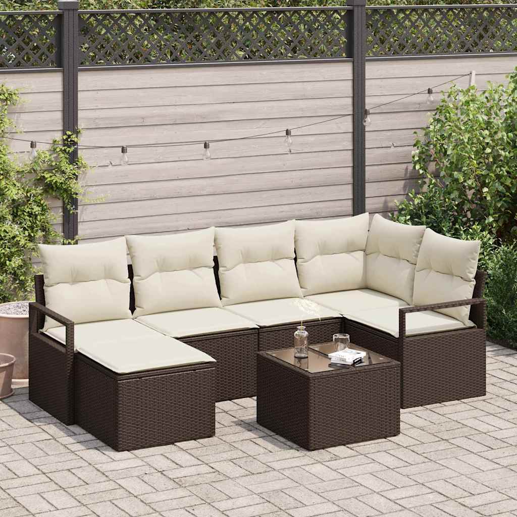 Set di divani 7 pz Marrone polyrattan