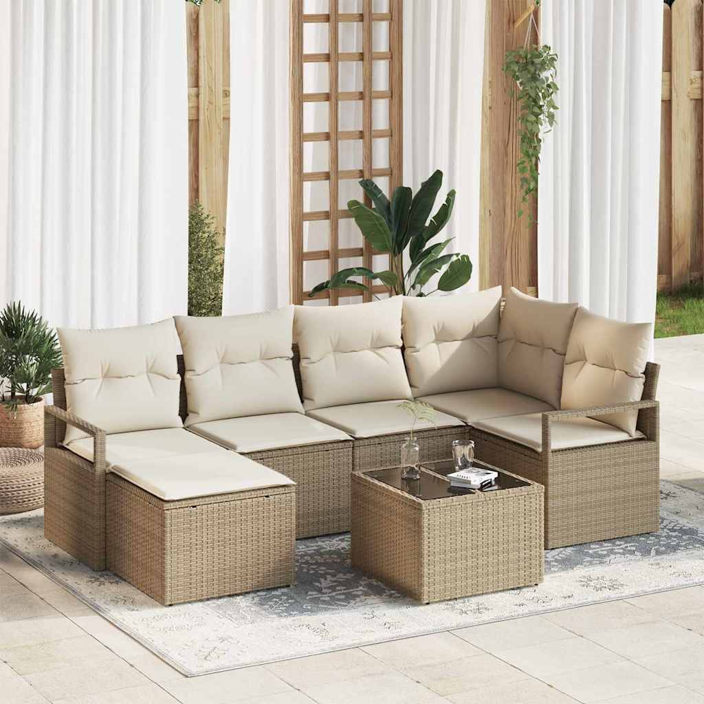 Set di divani 7 pz Beige polyrattan