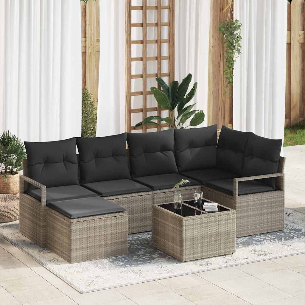 Set di divani 7 pz Grigio chiaro polyrattan
