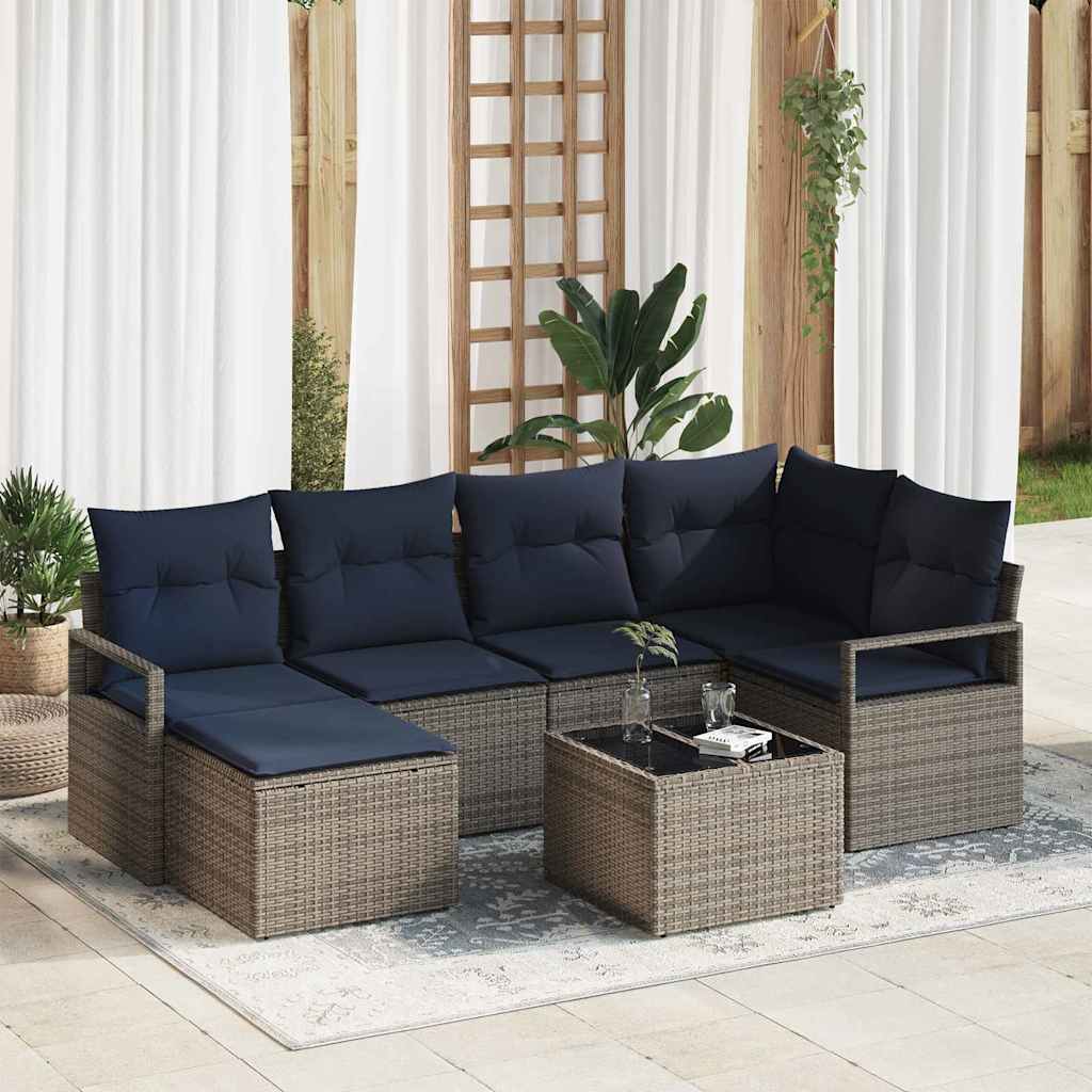 Set di divani 7 pz Grigio polyrattan