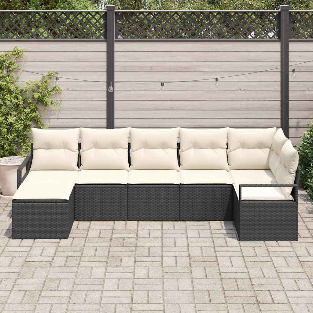 Set di divani 7 pz Nero polyrattan
