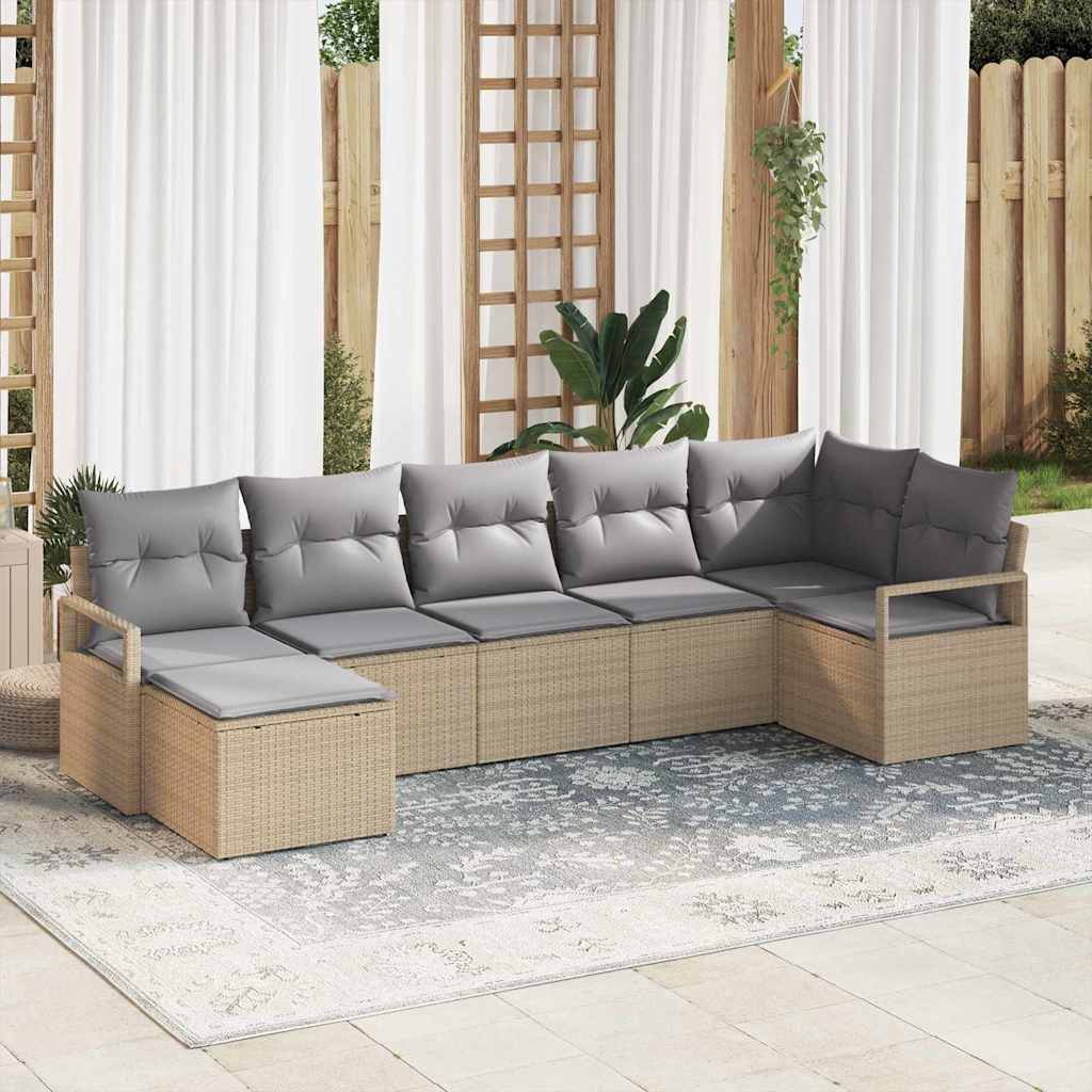 Set di divani 7 pz Beige polyrattan