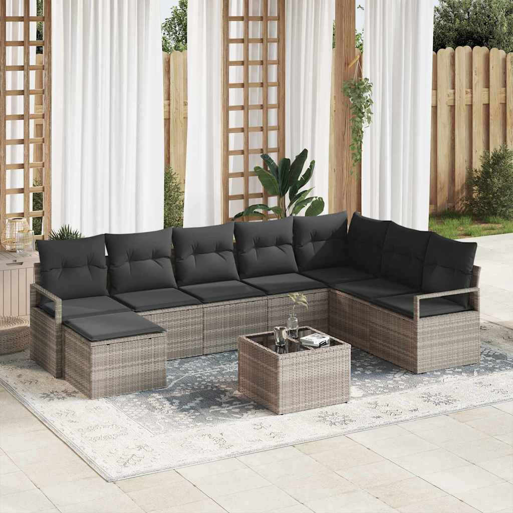 Set di divani 8 pz Grigio chiaro polyrattan